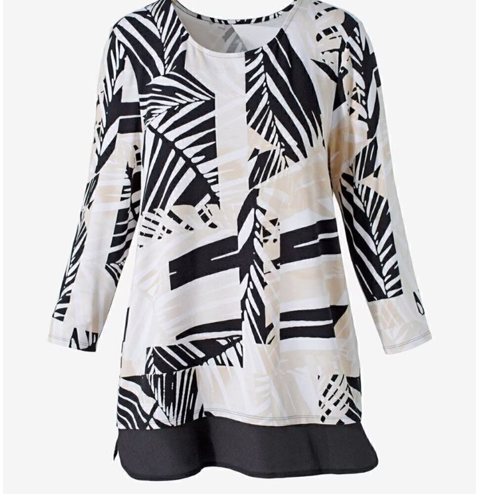 Chico's Neutral Fusion Woven-Hem Tunic - sz Large